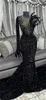 Vestidos de festa lantejoulas pretas de manga longa Prom 2024 Luxo com luvas Girls sereia no vestido Night Night Cocktail