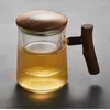 Vinglasglasögon Trähandtagskontor Brewing Cup Högtemperaturbeständig värmbar med lock och filterglas vattenkokare
