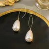 Dangle Earrings Vintage Simple Imitation Pearl For Women Girls Water Drop-shaped Metal Geometric Ear Hook Gifts