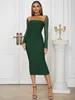 Casual Dresses Upavonu 2024 Sexiga kvinnor Sheer Patchwork Bandage Dress O-Neck Långärmad bodycon midi Cocktail Evening Club Party Vestido