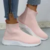 Casual Shoes Platform Breathable Knitted Sneakers Women 2024 Autumn Purple High Top Sock Woman Plus Size 43 Slip On Flats