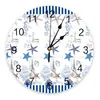 Wall Clocks Blue Ocean Starfish Anchor Shell Coral Boat Large Kid Room Silent Watch Office Decor Hanging Gift