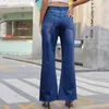 Frauen Jeans gewaschene hohe Taille -Jeans -Weitbeinhose mit Löchern weibliche modische Modik Mutes Zutaten leicht ausgestattet Frauen Streetsty
