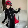 Zestawy odzieży Spring Teen Kids Girls Ubranie Czarna krótka kurtka Sport Spodnie 2pc