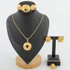 Necklace Earrings Set Trend Gold Plated Jewelry For Women And Ring Pendant 4Pcs Engagement Party Accessories