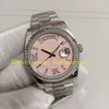 27 Stil 904L Box Kağıtları ile UNISEX İzle 36mm Tarih Kadınlar Erkek 128239 Opal Pembe Taş Pırlanta Dial 128238 Yivli Çörek Çelik Bilezik Everycet Saatler