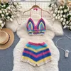 Damen -Trainingsanzüge Boho Beach Urlaub Vintage Sets für Frauen 2 Stück half sexy Camis und Kordelkorderhorts gestrickt zwei Anzüge