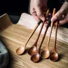 Colheres de 6pcs de chá de chá de madeira mistura de café japonês sobremesa de estilo comprido servidor mel de cozinha de cozinha de madeira de madeira