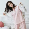 Home Clothing Jrmissli Frauen Pyjamas Baumwolle Nachtwäsche gestreifte Spitzenprinzessin Herbst Pyjama O-Neck Nachtwäsche weibliche Pijamas Mujer