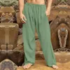 Pantaloni da uomo 2024 in lino sciolto elastico spiaggia di leisure di colore dritto di colore solido