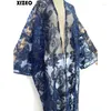 Summer Women Cardigan Stitch Fashion Sexy Boho Holiday Free Size Long Sleeve Silk Feeling Robe Elegant Kimono Kaftan