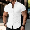 Chemises décontractées pour hommes Cold Collard Blouse Blouse Boulied Down Fitness Muscle Muscle Polyester Couleur solide régulière