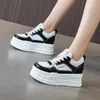 Casual schoenen Fujin 8 cm vrouwen lente herfst gemengde kleur vulcanize echt lederen veter stabiel hoog platform sneakers mode dames