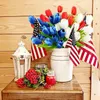 Decorative Flowers 3Pcs Artificial Tulips Red White Blue Faux Silk Tulip Floral Bouquets For 2024 Independence Day Patriotism Party Decor