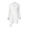 F070 eleganckie sukienki Blazer Blazer Women Spring Shawl kołnierzyka Zerknij Seksowne kobiety Asymetria Minidress White