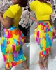 Fashion Skinny Party Two Piece Set Women Outfit Summer Rink Shorte Shorted Top Attribt Siet di gonna a medio lunghezza 240412