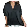 Blouses pour femmes chemises à manches courtes Femmes Élégantes Pouffle à col en V avec poche en vrac ajustement Top pour couleur unie d'été