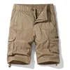 Herr shorts bomullsarbete sommar mode fast färg casual multi-pocket knapp dragkedja strandbyxor 1/2 militärgrön