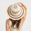 Berets Women's Spring And Summer Models Of Multi-color Paper Rope Crochet Hat Outside The Trip Vacation Sunscreen Sun Beach