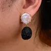 Dangle Earrings G-g Cultured White Keshi Pearl Real Black Meteorite Stone Party Jewelry Gifts