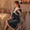 Women's Sleepwear Elegant Nightdress Soft Velour Women Winter Bathrobe Home Dress Loose Nightgown V-Neck Loungewear Velvet Homewear