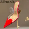 Slippers Rhinestone Transparent PVC Women Fairy Style Pointed Toe Thin Heels Mules High End Banquet Celebrity