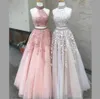 Spring Summer Halter Cheap Homecoming Dresses With Lace Appliques Beads Two Pieces Party Dress Yong Girls Wear Prom Dress4074726