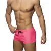 Mens Swimming Trunks Classic Solid Color Three Point Snabbtorkning Låg midja Sexig strand surfing Sportshorts 240412