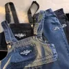 Kvinnor Summer denim 2 -stycken Set Strapless Sling Design ärmlösa korta toppar och lösa breda ben Jeans Streetwear Två kostymer 240408