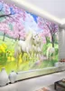 Fond d'écran mural 3D personnalisé Unicorn Dream Cherry Blossom TV Fondations Mur Mur pour les enfants chambre à coucher salon Wallpaper 9421775