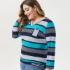 Robes 2021 Automne Womens Plus taille de manches longues Stripe T-shirt Fashion Medies Vintage Mom Elegant Plus Taille Tops