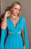 Party Dresses Light Blue Chiffon Long Prom A-line V Neck Pleated Beadings Floor Length Saudi Arabia Women Evening Dress