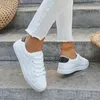 Zapatos casuales zapatillas de deporte plano dulce para mujeres de cuero sólido PU encaje hacia arriba tacones bajos dedo redondo para plataforma vulcanizar talla grande