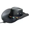 Bérets Hat de cowboy de faux cuir vintage avec décoration de ceinture ethnique pour hommes Robe de gentleman rétro