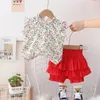 Kledingsets babymeisjeskleding 9 tot 12 maanden Outfit 2024 Zomerbloemen Stand Up Up-kraag korte mouwen T-shirts en shorts Children's