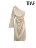 Traf Women Dress Drapowane asymetryczne sukienka midi seksowna jedno ramię z długim rękawem sukienki mejr 240412