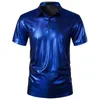 Polos MenS Summer Shiny Metallic à manches courtes Polo Fashion Stamping Stage Costume Dance Nightclub Party Party