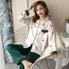 Home Clothing Jrmissli 2024 Autumn 7 stuks Set Silk Elegante vrouwen Pyjama's Volledige lange mouw Top Elastische taille broek Lounge