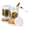 Bouteilles de rangement 2 packs cornichons et bocal de sablier olive avec flip de passoire pour séparateur de jus sec humide