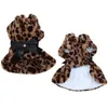 Hundkläder vinter husdjur kläder faux ull leopard klänning fleece varm bowknot kjol katt kläder