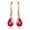 Dangle Earrings Luxury Elegant Rose Gold Color Water Drop Gems For Cocktail Party Women's Red Crystal Jewelry