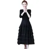 Sukienki swobodne kobiety 2024 Black Spring Spring Size Elegancka impreza z długim rękawem V Vestidos de Festa S0215W KJ5475