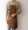 BBQ Canvas Apron Bib Leather Chef Kitchen For Women Men Barista Bartender Pockets Home Barber Cook Coffee Restaurant LJ2008155838560