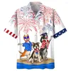 Casual shirts voor heren Hawaiian Vintage USA vlag voor mannen Dog 3D Print Man Kleding grappig strand Harajuku zomer bloemen blouse retro sociaal