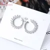 Stud Earrings Latest Trendy Bling 925 Sterling Silver Cubic Zirconia Leaves Curved Earring Studs For Women Girls Valentine's Day