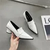 Dress Shoes 2024 Autumn Thick Heels Women Brand Vintage British Style Pointed Toe Retro Pumps Shallow Casual Zapatillas De Mujer