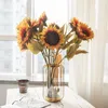 Decorative Flowers Single Branch Artificial Sunflowers Wedding Bouquet Home Decoration Wall Fake Silk Simulation Green Plant Party Decor