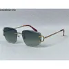 Retro Sunglasses Men Design Rimless Crystal Cut Surface Irregular Glasses Gold Light Color Lenses Summer Eyewear with Case Top Quality