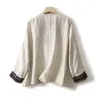 Women's Blouses Limiguyue Summer Causal Cotton Linen Blouse Women Contrast Color V Neck Patchwork Long Sleeve Shirt Ethnic Loose Tops E577
