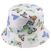 Bérets Femmes Summer Short Brim Suncreen Bucket Hat coloré pour imprimé papillon Réversible Harajuku Hip Hop Fisherman pliable